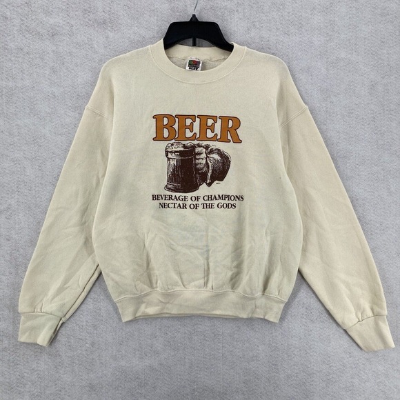 Vintage Fruit of the Loom Sweatshirt Mens MEDIUM Beer‎ Necter of the Gods - Picture 1 of 10